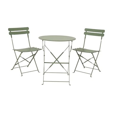 Conjunto de mesa y 2 sillas helsingborg, plegables, de acero, verde
