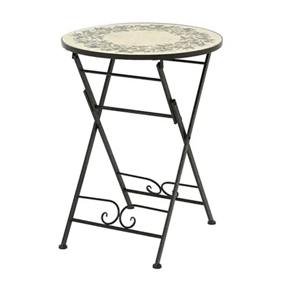 Mesa metálica/mosaico plegable atenas color negro para exterior ø58 x 75 cm