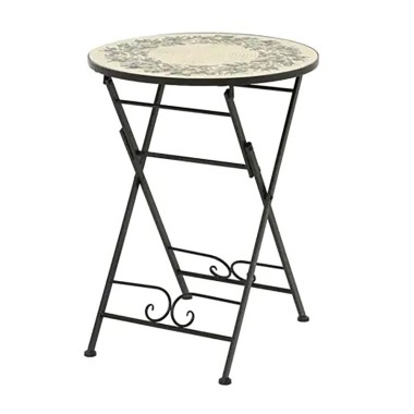 Mesa metálica/mosaico plegable atenas color negro para exterior ø58 x 75 cm