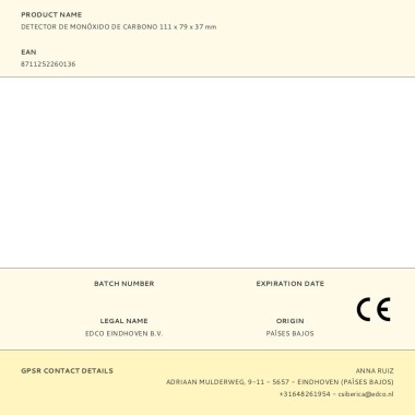 Detector de monóxido de carbono con pantalla digital 11,1 x 8 x 3,8 cm