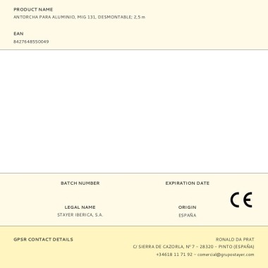 Antorcha para aluminio, mig 131, desmontable 2,5 m