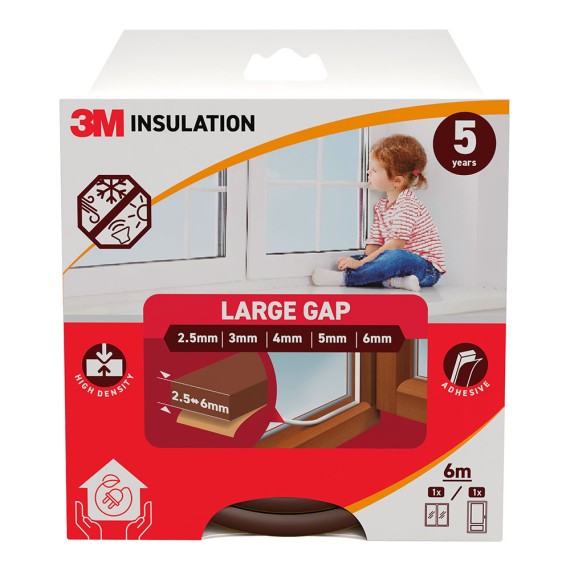 Burlete de aislamiento clásico para huecos grandes de 2,5 - 6 mm, marrón, 6 m
