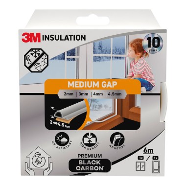 Burlete de aislamiento premium para huecos medianos de 2 - 4,5 mm, blanco, 6 m