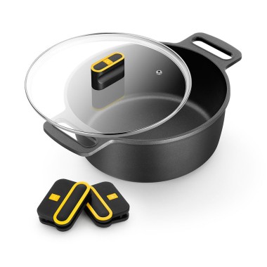 Cacerola alta de aluminio fundido con antiadherente tricapa con tapa de cristal, daily pro, ø32 cm