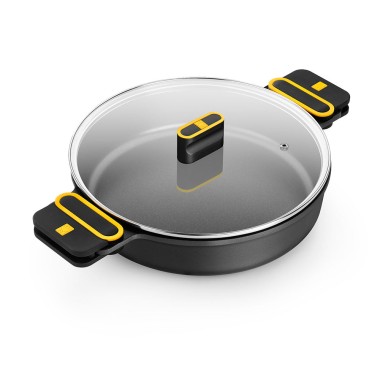 Olla baja de aluminio fundido con antiadherente tricapa con tapa de cristal, daily pro, ø28 cm