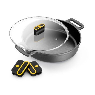 Olla baja de aluminio fundido con antiadherente tricapa con tapa de cristal, daily pro, ø36 cm