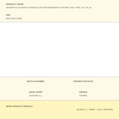 Asador de aluminio fundido con antiadherente tricapa, daily pro, 32 x 24 cm