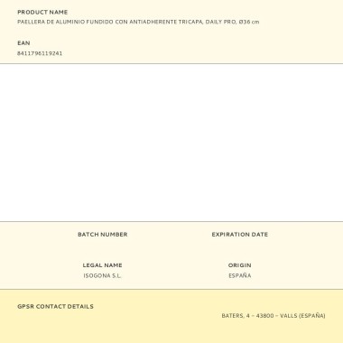 Paellera de aluminio fundido con antiadherente tricapa, daily pro, ø36 cm