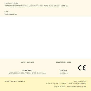 Pila alkalina longlife power aaa - lr03, 10 blisters de 6 pilas / tira, total 120 pilas 2 uds 11 x 100 x 2 cm