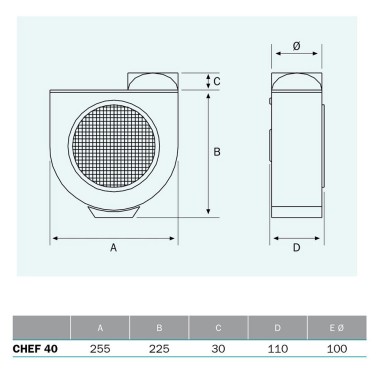 Extractor centrífugo de cocina, chef 40, 60 w