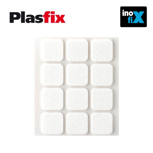 Pack 12 fieltros blanco sinteticos adhesivos 22x22mm plasfix inofix