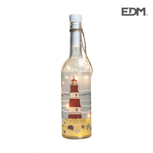 *ult.unidades*  botella de cristal vintage modelo faro con 10 leds 7,3x29,5cm 3xaaa