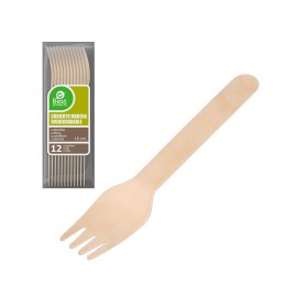 Bolsa 12 unid. tenedor de madera 16cm best products green