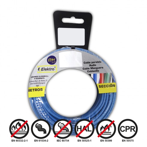 Carrete cablecillo flexible 1,5mm azul 50mts libre de halógenos
