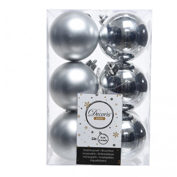 Caja de 12 bolas plata decorativas para arbol de navidad