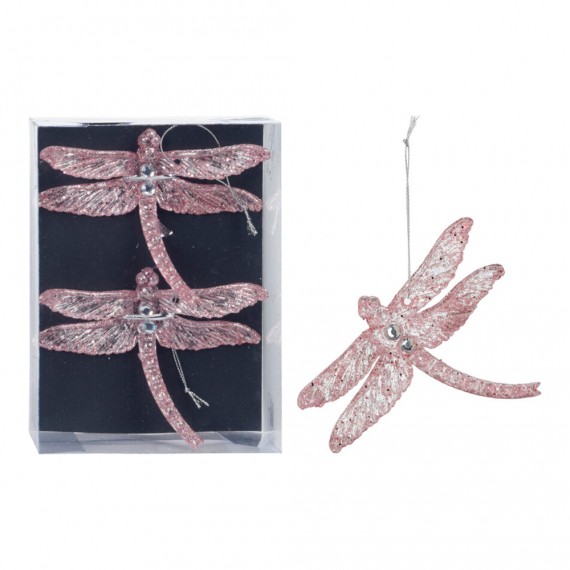 Set 2uni. decoración colgante libélula brillante rosa