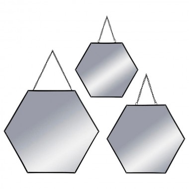 Set 3 espejos negro hexagonales 19,8x17,5cm/25x22,5cm/29,5x26cm