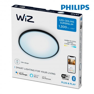 Plafon led wiz 14w lm 250mm marco negro philips