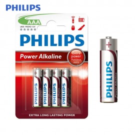 Pila alkalina philips aaa - lr03 1,5v (blister 4 unid.) ø10,5x44,5mm