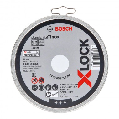 Lata de 10 discos de corte x-lock standard for inox (recto) medidas: 115x1mm 2608619266 bosch