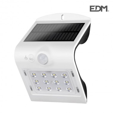 Aplique solar 1,5w 220 lumen recargable sensor de presencia (2-6m) color blanco edm