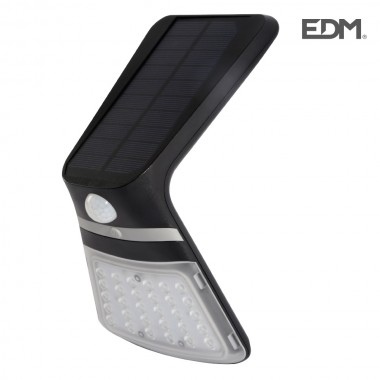 Aplique solar 3,5w 430 lumen recargable sensor presencia (2-8m) color negro edm