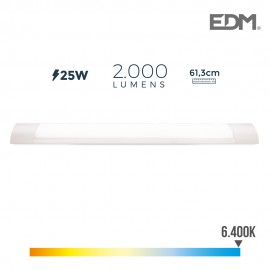 Regleta electronica led 25w 6400k luz fria 2000lm 12x61x3,1cm edm