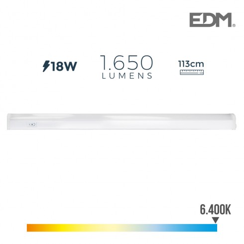 Regleta electronica led 18w 1650 lumens 113cm 6.400k luz fria edm
