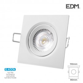 Downlight led empotrable cuadrado 5w 6400k luz fria color blanco 9x9cm edm