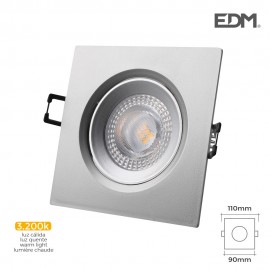 Downlight led empotrable cuadrado 5w 3200k luz calida color cromo 9x9cm edm