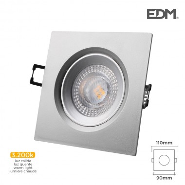 Downlight led empotrable 5w 380 lumen 3.200k cuadrado marco cromo edm