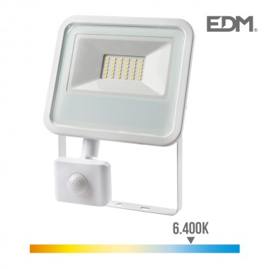 Foco proyector led 30w 2100 lm 6400k luz fria con sensor de presencia edm