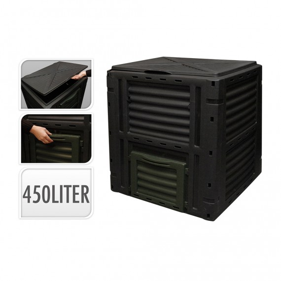 Caja de compostaje 450 l color negro 80x80x81cm progarden