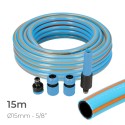 Kit manguera de jardin profesional interior ø15mm exterior ø20mm (5/8") 15m con accesorios pvc edm