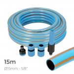 Kit manguera de jardin profesional interior ø15mm exterior ø20mm (5/8") 15m con accesorios pvc edm