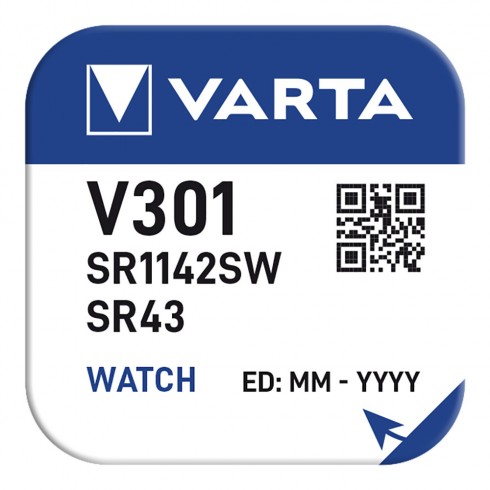 Pila de boton sr43 - v301 varta 82mah (blister 1 unid.) ø11,6x4,2mm