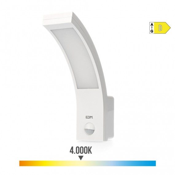 Aplique exterior led 10w 1654lm 4000k ip54 6,6x18,8x25cm con sensor de movimiento edm