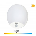 Aplique redondo exterior led 13w 1850lm 4000k ip54 ø25x4,9cm con sensor de movimiento edm