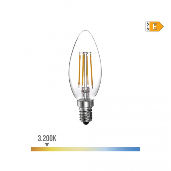 Bombilla de vela con filamento de led e14 4w 500lm 3200k luz calida ø3,5x9,8cm edm
