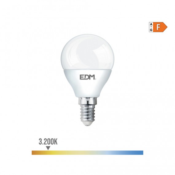 Bombilla esferica led e14 7w 600lm 3200k luz calida ø4,5x8,2cm edm