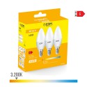 Kit 3 bombillas vela led e14 5w 400lm 3200k luz calida ø3,6x10cm edm