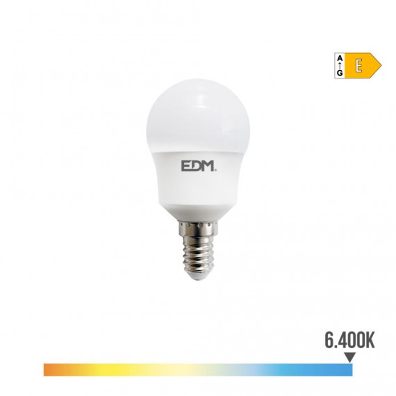 Bombilla esferica led e14 8,5w 1000lm 6400k luz fria ø4,5x8,8cm edm