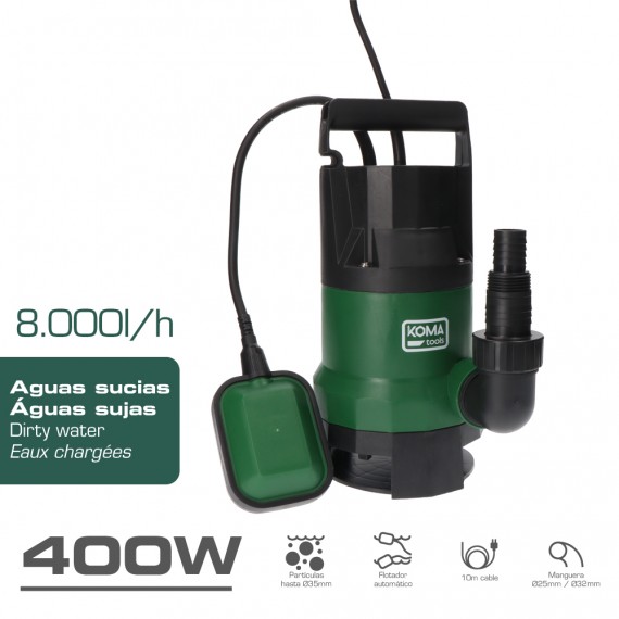 Bomba para extraccion de agua sucia 400w 17x33cm koma tools