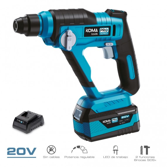 Maletin con martillo perforador 20v, batería y cargador koma tools