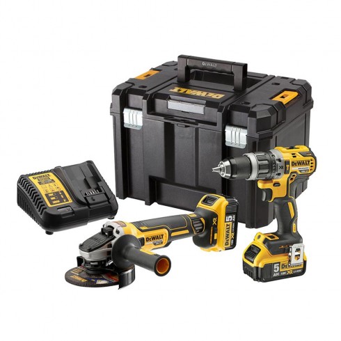 S.of. kit xr 18v taladro percutor + dcg405 amoladora + 2 baterías li-ion 5ah + maletín tstak vi dck2080p2t-qw dewalt