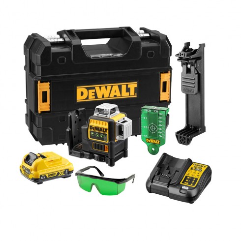 S.of. nivel láser autonivelante verde de 3 líneas 360° xr 12v con batería li-ion 2ah dce089d1g-qw dewalt