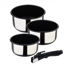Set 3 cazos de acero inoxidable click & cook ø16 x 8 cm / ø18 x 9 cm / ø20 x 10 cm