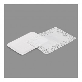 Bandeja rectangular con blonda color blanco 14 x 21 cm, 4 uds