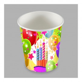 Vasos de cartón diseño globos y velas 200cc, 25 uds