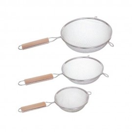 Set 3 coladores inoxidable + madera ø12 cm / 16 cm / 20 cm